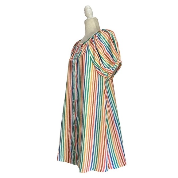 Smith & Quinn NWT Striped Dress Multicolor Stripe Puff Short Sleeve Button Front - Picture 5 of 14